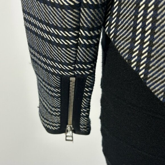 VERONICA BEARD Vertical Stripe Asymmetrical Moto in Navy And White Size 6 - Picture 7 of 10